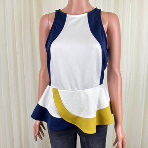 Women's Love Culture Colorblock Peplum Top Sleeveless Zip Back Stretch Sz LG